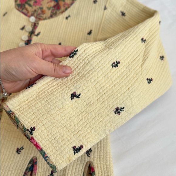 Vintage Reversible Quilted Floral Jacket Cream Cotton Cottagecore Boho Handmade - Picture 7 of 13